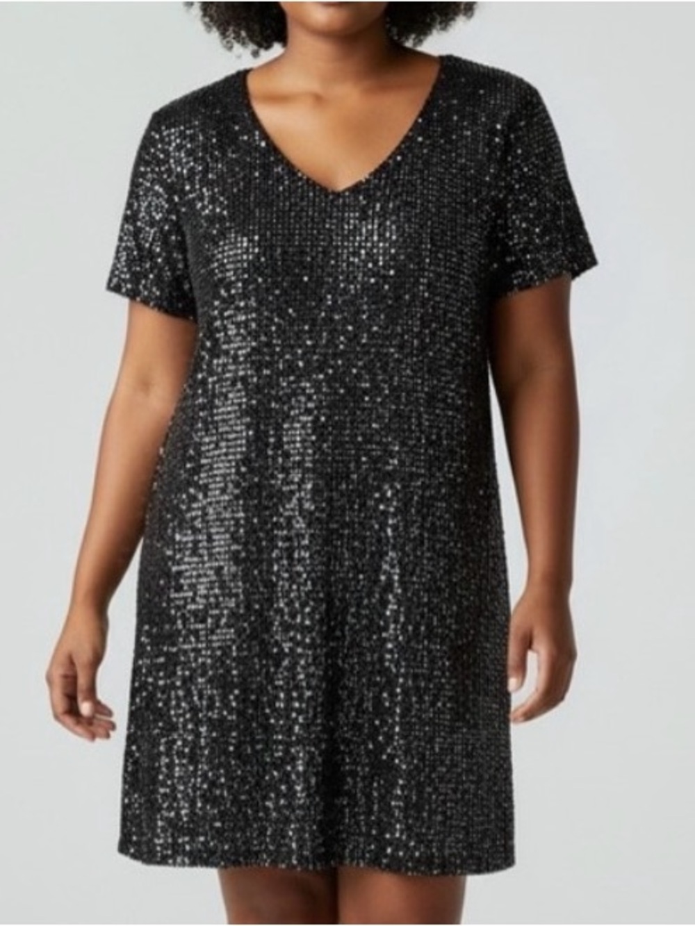NWOT PLUS SIZE (2X) Vocal Elegant Black Sequin Short Sleeve Dress